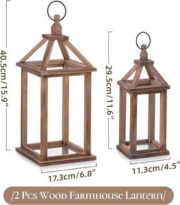 Lanterne en bois écologique et élégante pour la décoration de table de mariage avec couvercle en verre et support pour bougie - Product Image 2