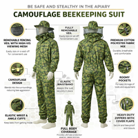 Tarnfarbener Antistatischer Imkeranzug mit Abnehmbarem Schleier Ganzkörper-Schutzanzug Unisex Atmungsaktiver Polyester-Arbeitsanzug