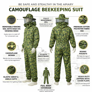 Combinaison d'apiculture antistatique camouflage avec voile amovible, protection intégrale du corps, combinaison de travail unisexe, respirante, en polyester - Product Image 3