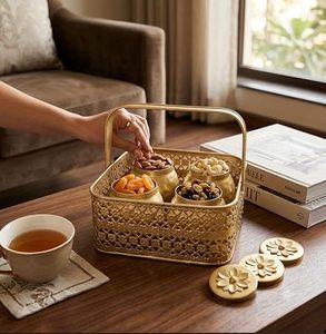 Vintage Metal Spice Storage <b>Basket</b> <b>With</b> Handle 8x4 Inches Kitchen Organizer For Spices <b>With</b> <b>Lids</b> Handcrafted Design - Product Image 4