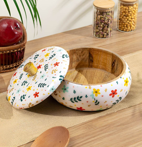 Caja de madera tradicional para chapati con estampado esmaltado, olla decorativa y de almacenamiento de alta calidad a buen precio - Product Image 6
