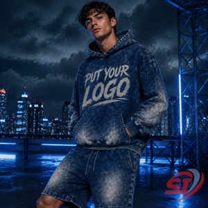 Custom <b>Men</b> Acid Wash 100% Cotton 320g Hoodie Set Streetwear Sweatshirt Shorts OEM ODM Private Label Wholesale - Product Image 3