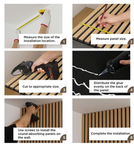 Paneles Acústicos Decorativos de MDF Negro Mate, Chapa de Madera Natural Sólida para el Hogar, Oficina, Dormitorio, Gimnasio, Poliéster para Reducción de Ruido - Product Image 2