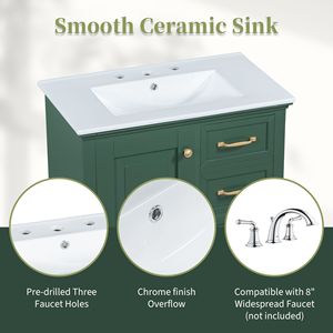 Mobile bagno da 30 pollici con lavabo, struttura solida, in MDF, con cassetti, tutto in un unico pacchetto - Product Image 6