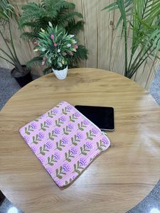 Stylish cotton quilted laptop cover 13 inch handmade floral print padded zipper sleeve protective <b>notebook</b> pouch everyday carry - Product Image 2