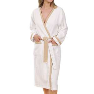 Albornoz de algodón orgánico y bambú para mujer, suave, absorbente, transpirable, ecológico, elegante, con cuello en V y cierre con cordón. - Product Image 5