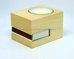 Bougeoir en bois artisanal de qualité supérieure avec touche indienne aspect rustique pour la décoration intérieure centres de table de mariage et support en métal - Product Image 1