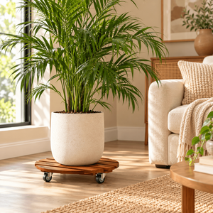 Support de plantes rond en bois fait main avec roulettes, support de plantes en bois pour pots de fleurs d'intérieur et d'extérieur, base pour la maison, le salon - Product Image 1