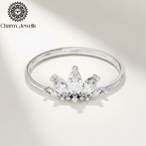 แหวนดอกไม้มอยส์ซาไนต์ Charm_Jewells ทรงมาร์คีส์ ชุบทอง 18K แบบหนามเตย แหวนพลอยสไตล์โรแมนติกสำหรับผู้หญิง - Product Image 2