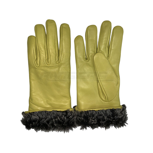 Yellow Winter <b>Gloves</b> <b>Fur</b> Lined Sheepskin Leather Full Finger Warm Outdoor Fashion Custom Leather <b>Gloves</b> - Product Image 1