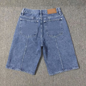 Shorts de mezclilla de verano de cintura alta personalizados, estilo occidental urbano, lavado a la piedra, azul lavado, corte holgado, hasta la rodilla - Product Image 3