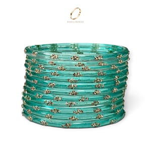 Bracelets exclusifs en verre bleu cachemire effet goutte de pluie, cristal taillé fin, pierre dorée, vente en gros pour femmes, pour mariage et soirées - Product Image 5