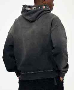 Sweat à capuche en molleton bouclette coupe classique 2026, 350 grammes, anti-rétrécissement, 100% coton, design doublé, effet vieilli, délavé à l'acide, hiver - Product Image 2