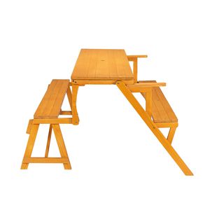 Tavolo e Sedia Connessi in Legno Massello a Doppio Uso 138.5*137*75cm, Portata 150kg, Arredamento da Campeggio - Product Image 4