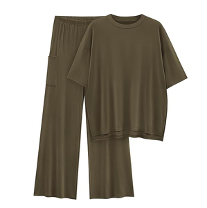 Cosh Sports Wholesale Couple Matching Lounge Set Premium Breathable Short Sleeve T-Shirt and Wide Leg <b>Pant</b> Two-Piece Set OEM ODM - Product Image 4