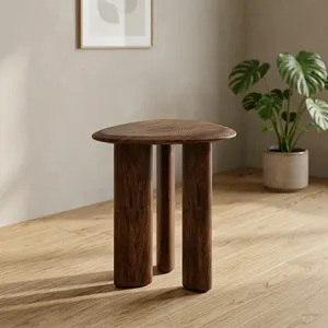 Modern Solid <b>Wood</b> Side <b>Table</b> With Sculptural Triple Column Base Handmade Round Accent End <b>Table</b> for Living Room Bedroom Decor - Product Image 2