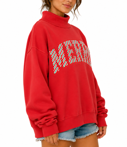Women’s Casual Embroidered Mockneck Sweatshirt Long Sleeve Breathable Cotton Polyester Fleece Loose Fit Streetwear <b>Top</b> - Product Image 2