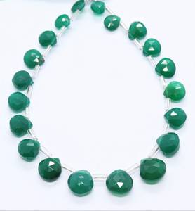AAA Natural Green Onyx Faceted Heart Shape Beads 7 to 9 MM Onyx Briolette 7 Inch Natural Green Onyx Heart Beads for Jewelry - Product Image 1