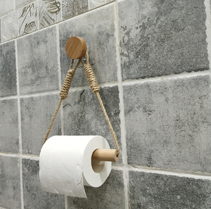 Soporte para toallas de papel, toallero, gancho, cuerda, estantes de almacenamiento para inodoro, colgadores de pared, organizadores de pared, gancho de madera - Product Image 1