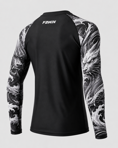 F2WIN Rashguard Unisexe à Manches Longues, Imprimé Vague de Dragon Noir, Séchage Rapide, Compression, Anti-Bactérien, Spandex/Polyester, Haut de Sport - Product Image 5