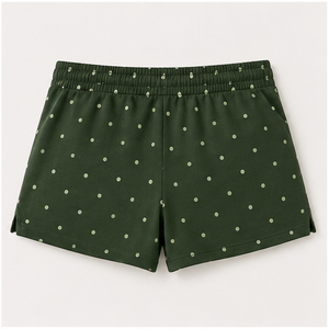 Pantalones Cortos de Salón para Mujer, Personalizados, Color Verde Bosque con Puntos, Corte Recto, con Cordón Ajustable, de Jersey de Bambú y Viscosa - Product Image 2