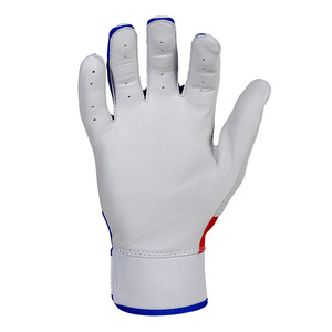 Baseball Batting <b>Gloves</b> White <b>Red</b> Blue Leather Breathable Flexible Grip Secure Fit Adjustable Wrist OEM Factory - Product Image 6