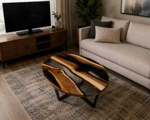 Handcrafted Oval <b>Epoxy</b> Resin <b>Coffee</b> <b>Table</b> Solid Wood Live Edge Designer Center <b>Table</b> Modern Luxury Home Furniture - Product Image 1