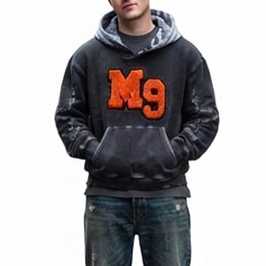 เสื้อฮู้ดดี้ผู้ชายไซส์ใหญ่ ผ้าฝ้ายเฟรนช์เทอร์รี่ คุณภาพสูง ปักลายเชนิลล์ M9 Flock พร้อมปักโลโก้ตามสั่ง สวมใส่สบายๆ ในฤดูใบไม้ร่วง - Product Image 4
