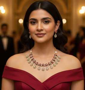 Nouveauté : Ensemble de bijoux indiens traditionnels Kundan avec boucles d'oreilles assorties, plaqué argent, pour mariage - Product Image 2