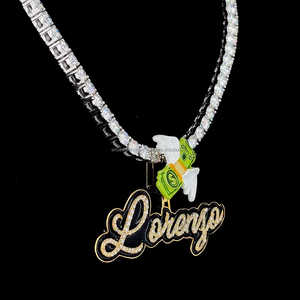 Personnalisation nom personnel dernier Moissanite 925 argent diamant noir émail personnalisé dollar caution glacé pendentif pour unisexe - Product Image 2