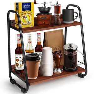 Carrito de Vino Rústico con Portavasos, Carrito de Servicio de Madera de 3 Niveles, Carrito de Licores Industrial con Ruedas para el Hogar y la Cocina - Product Image 3