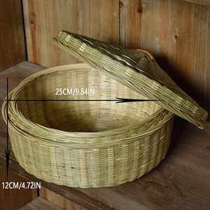 Handmade Bamboo <b>Storage</b> <b>Basket</b> With Lid Natural <b>Wicker</b> Organizer Rustic Home Decor Eco Friendly Supplier Manufacturer - Product Image 3