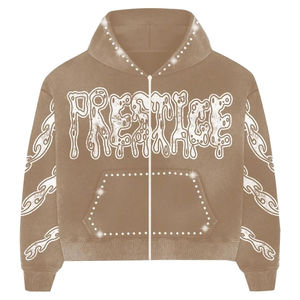 Sudadera con capucha extragrande personalizada GRAY FOUR SPORTS con cremallera completa, gráfico de dibujos animados, pedrería, estilo urbano, de algodón grueso, forro polar, unisex, vintage - Product Image 4