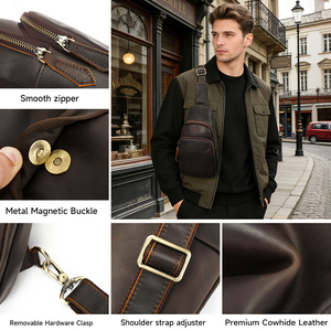 Bolso Bandolera de Piel Genuina para Hombre, con Cierre de Cremallera, Estilo Moderno - Product Image 5