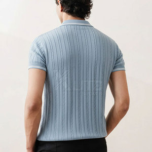 Chemise Homme à Fermeture Éclair Douce au Toucher, Motif Uni, Tissu Tricoté, Design Moderne, Manches Courtes, Idéale pour Tenues Estivales Quotidiennes - Product Image 5