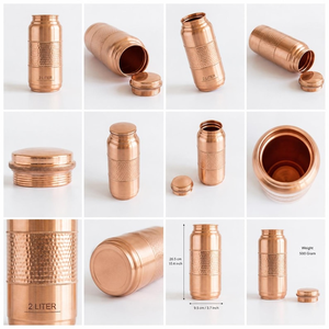 Bouteille d'eau en cuivre martelé artisanal 2 litres, récipient ayurvédique en cuivre pur, réutilisable, pour le bien-être et l'hydratation, traditionnelle - Product Image 5