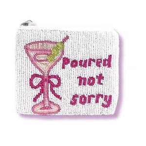 Pochette à monnaie perlée faite à la main avec fermeture éclair, motif verre à martini et texte « Poured Not Sorry », personnalisable pour femme, avec chaîne durable - Product Image 1