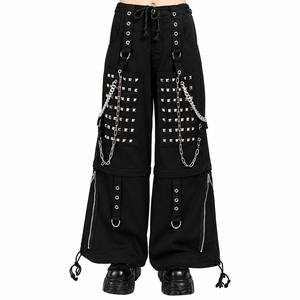 Pantalon cargo large pour homme style punk, taille haute, avec cordon de serrage et décorations rivets et chaînes, mode automne - Product Image 1