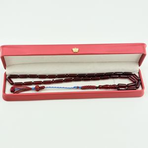 Tasbih islamique artisanal en résine, peint à la main, écologique, avec perles rouges et fil bleu, chapelet de prière religieux, 33 perles, Subha - Product Image 2