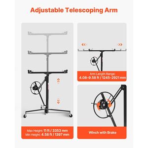 Sollevatore per Cartongesso da 11 Piedi, Capacità 150 Libbre, Braccio Telescopico Regolabile, Ruote Bloccabili, per Costruzioni - Product Image 3