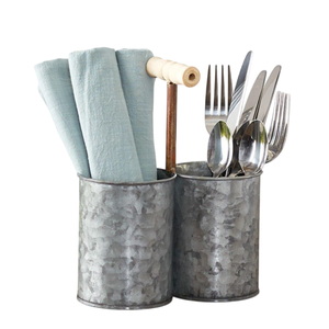 Portautensilios Ovalado de Metal Galvanizado Vintage con 6 Compartimentos y Asa de Madera, Estilo Rústico, Organizador Decorativo - Product Image 2