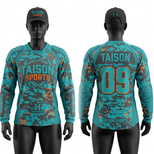 Camiseta de Paintball para Mujer, Premium, 180 GSM, Tela de Poliéster Interlock, Diseño de Paneles Azul Grisáceo, Coderas Acolchadas, Logotipo Personalizado por Sublimación - Product Image 2