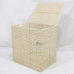 Handwoven Paper Rope Wicker <b>Rectangular</b> Laundry Hamper <b>Storage</b> <b>Basket</b> with Hinged Lid - Product Image 4