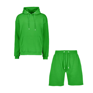 Conjunto de Sudadera con Capucha y Pantalones Cortos Grises para Hombre, Ropa Informal de Otoño de Color Sólido, 100% Algodón de Punto - Product Image 5
