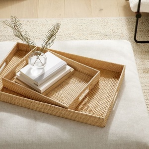 Plateau de Service en rotin plateau de Service en rotin décorer plateaux de Service en rotin vieilli rectangulaire ensemble de 2 rustique - Product Image 1