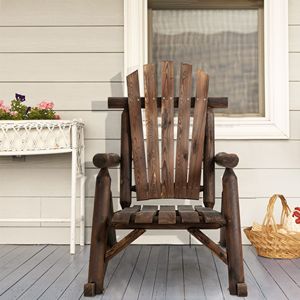 Sedia a dondolo rustica in legno per patio esterno con finitura carbonizzata - Product Image 2