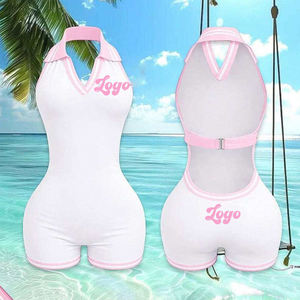 Y2K Pink Polka Dot Jumpsuit Deep V-Neck Backless High Waist Sexy Club <b>Romper</b> Summer Knitted Skinny Fit Halter-neck jumpsuit - Product Image 5