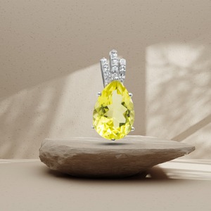 Colgante de Plata de Ley 925 de Primera Calidad, Chapado en Rodio, con Gema Amarilla en Forma de Lágrima y Brillantes Piedras de Circonia Cúbica Blancas - Product Image 3