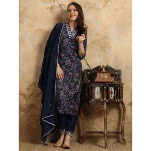 Hermoso Salwar Kameez de Algodón para Fiestas, Talla XL, Incluye Top, Pantalón y Dupatta - Product Image 1