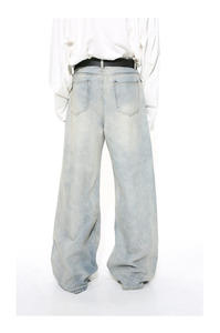 New Men's Fashion Wash Loose Flared Denim Jeans Vintage Washed Oversized Jean <b>Trousers</b> - Product Image 3
